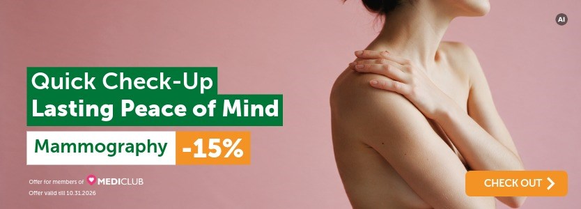 Quick check-up. Lasting peace of mind. Mammography 15% off